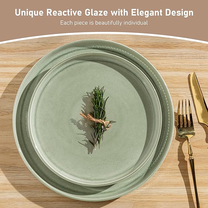 GBHOME Stoneware Dinnerware Sets for 6,Round Reactive Glaze Ceramic Plates and Bowls Set,Highly Scratch Resistant | Dishwasher & Microwave Safe Dishes Set,Service for 6(18Pcs)