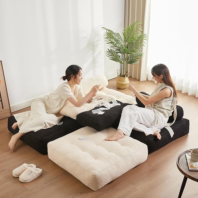Folding Chair Bed, Futon Sofa Bed, Floor Couch for Adults Chair Bed for Living Room, Lounge Sofa, Convertible Sofa Bed, Small Couches for Small Spaces, Black