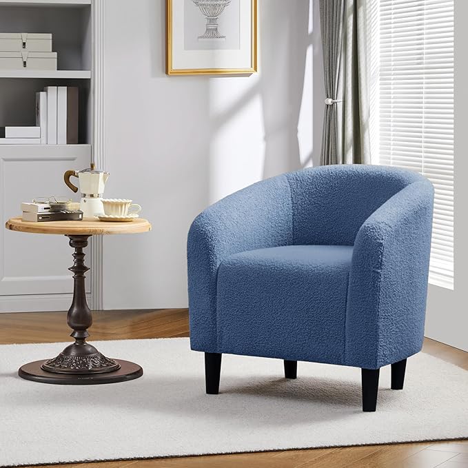 Yaheetech Accent Barrel Chair, Boucle Fabric Club Chair, Furry Sherpa Elegant Armchair with Cozy Soft Padded, Suitable for Living Room Bedroom Reception Room Office, Blue