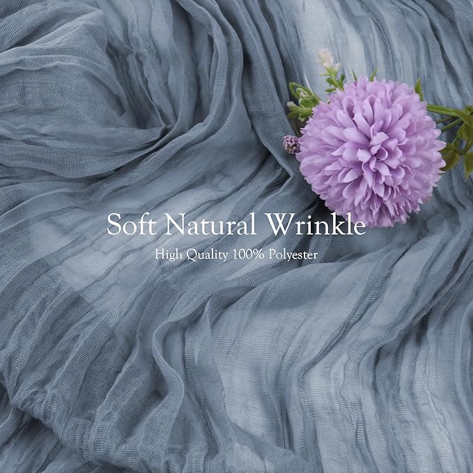 Dusty Blue Cheesecloth Table Runner 35x120 Inches 10ft Boho Gauze Rustic Cheese Cloth Table Runners Romantic Sheer Table Runner for Wedding Centerpiece Bridal Baby Shower Table Decorations