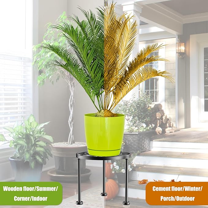 Garden Gifts Plant Lovers Gifts Black Metal Plant Stand with Anti-Slip Base Rustproof Heavy Duty Decorative Round Flower Pot Display Shelf for Indoor/Outdoor