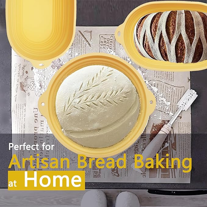 Silicone Proofing Basket Set Round & Oval - D'ita Collapsible Bread Banneton with Tools (Non-Stick, Easy Clean) Complete Baking Gift Kit Bread Proofing for Home Bakers