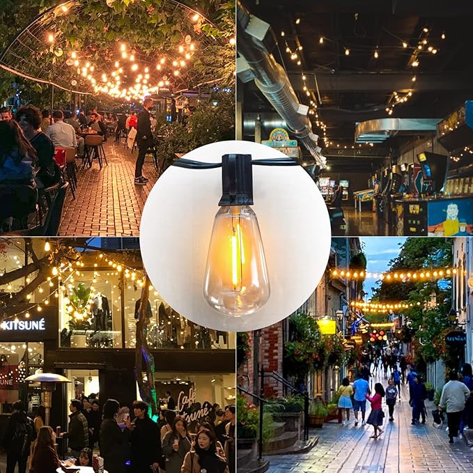 Achin Outdoor String Lights 150FT LED ST38 Edison Vintage String Lights Outdoor Dimmable Warm 2200K with 75 Shatterproof Bulbs Plastic String Lights Waterproof for Patio Bistro Gazebo Lights