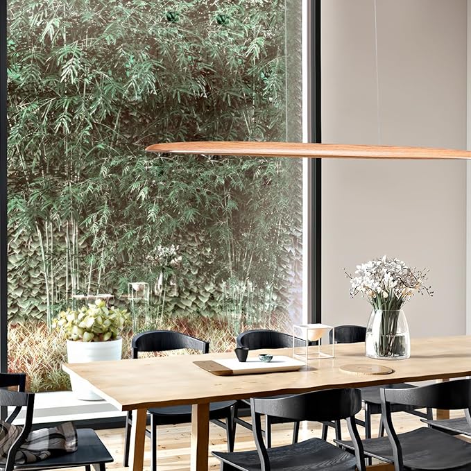 59" 40W Wood LED Linear Pendant Light Fixture Led Dining Room Light Dimmable Hanging Light Fixture for Dining Room Kitchen Island Pool Table Lights Natural Ash