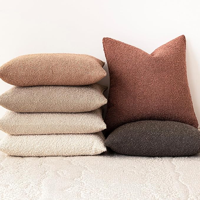 Foindtower Set of 2, Decorative Textured Boucle Throw Pillow Covers Accent Solid Pillow Cases Neutral Couch Cushion Case for Chair Sofa Bedroom Living Room Home Decor 26x26 Inch Dusty Orange Hazel