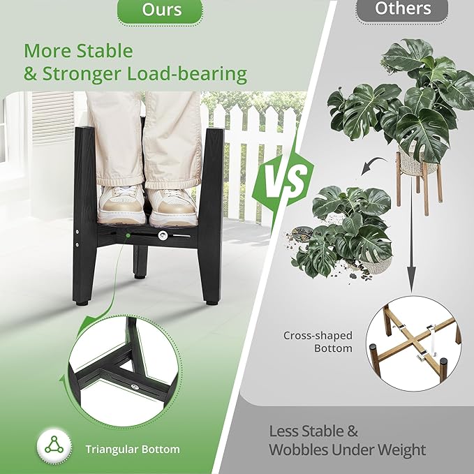 LUE BONA 2 Pack HDPS Plant Stand, Adjustable Plant Stand Indoor for 8-12 Inches Pots, Mid Century Modern Plant Holder for Indoor, Outdoor, Black