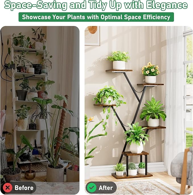 Plant Stand Indoor with Grow Lights, 44" Corner 5 Tiered Plant Shelf for Indoor Plants Multiple，Flower Stand Display Rack for Living Room, Patio, Balcony