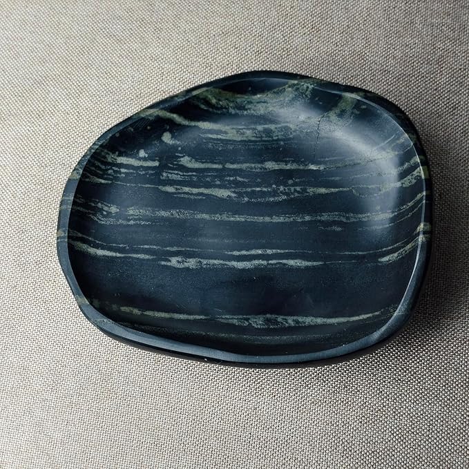 Handmade Decorative Bowl - Natural River Stone Pebble Artisan Crafted Serving Dish | 4-6 Inch Unique Decorative Tray for Home Centerpiece, Jewelry Holder (black)