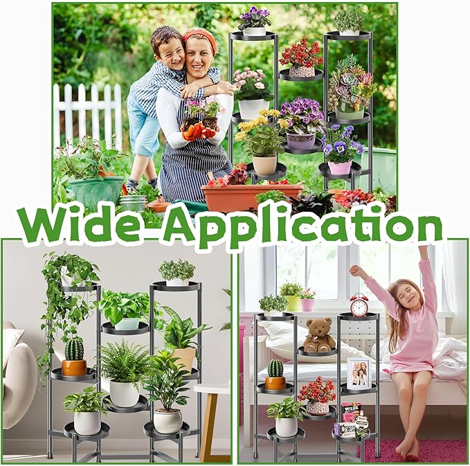 5 Tier Plant Stand Indoor Tall, Adjustable Black Plant Shelf for Multiple 8 Potted Flower Plants Holders, Corner Metal Flower Display Rack for Patio Garden Balcony Living Room Office (A)