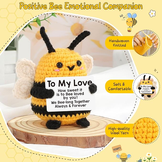 LEJIAJINW I Love You Gifts for Her Him Boyfriend Girlfriend Birthday Anniversary for Couples Husband Wife Romantic to My Love Cute Handmade Crochet Bee Themed Gift for Women Men