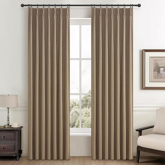 90 Inch Blackout Curtains for Living Room Thermal Noise Reduction Sliding Door Total Two Burg Country Style Linen Window Curtains & Drapes for Track System Pinch Pleat,Chocolate RustBrown Set of 2