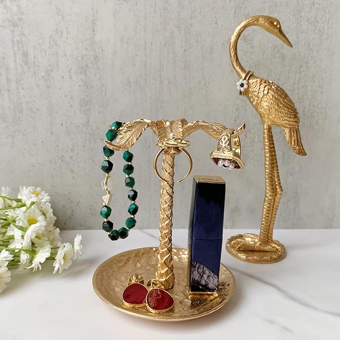 Metal Ring Dish Holder for Jewelry, Coconut Tree Jewelry Dish Ring Holder, Trinket Dish Jewelry Organizer for Dresser Christmas Mothers Day Birthday Wedding Gifts