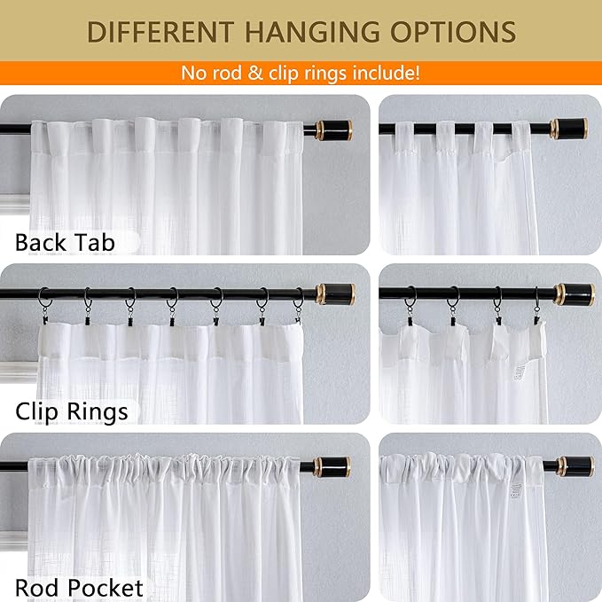 MYSKY HOME Floor to Ceiling Curtains 108 Inches White Sheer Window Drapes 1 Panel for Sliding Glass Door Back Tab Draperies Linen Look Boho Fabric, Soft Cotton Blend Light Filtering for Living Room