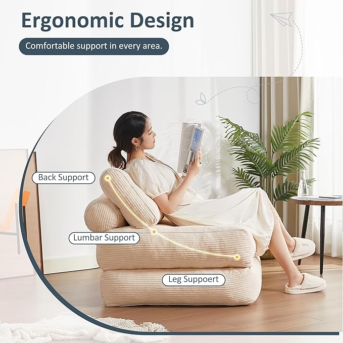 Folding Chair Bed, Futon Sofa, Floor Couch for Adults Chair for Living Room, Lounge Sofa, Convertible Sofa Bed, Small Couches for Small Spaces, Beige