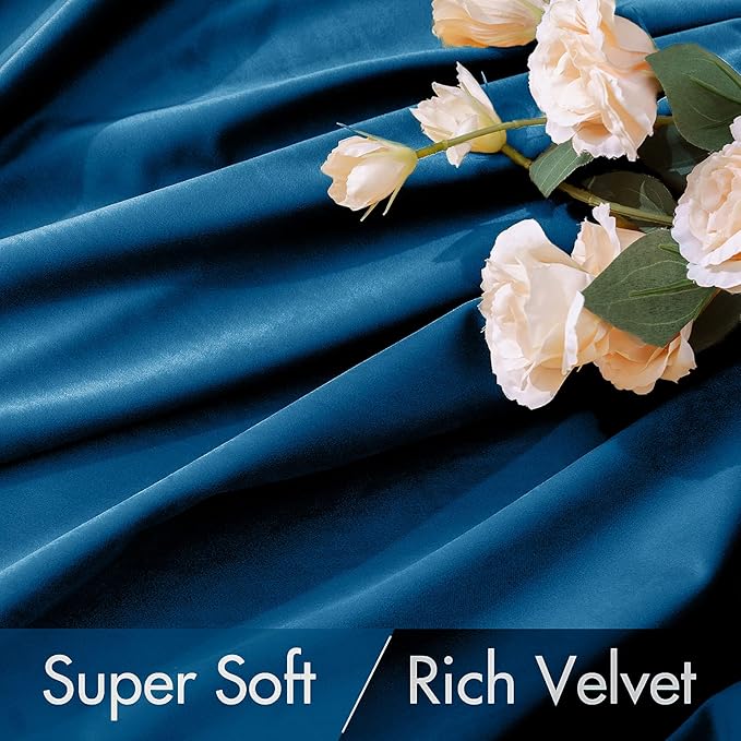 MIULEE Blue Velvet Curtains 96 inches 2 Panels - Luxury Room Darkening Curtains for Bedroom Living Room Thermal Insulated Super Soft Window Drapes Rod Pocket & Back Tab, Peacock Blue