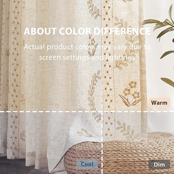 jinchan Belrose 4 Panel Curtains Set 84 Inch Length Floral Curtains Linen Blend Beige Embroidered Drapes Farmhouse Flower Patterned Drapes for Living Room Bedroom Window Treatments Set of 4