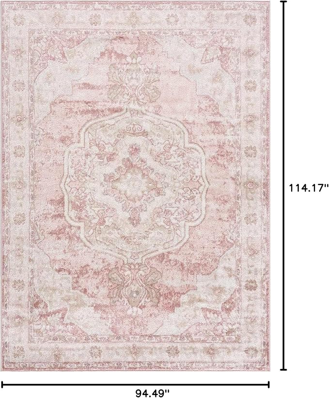 Blush & Light Pink Collection Kandos Bohemian Oriental Medallion Large Area Rug - Traditional Floral Carpet for Living Room - Blush, Dusty Pink, Cream - 7'10" x 9'6" (8x10 Area Rug)