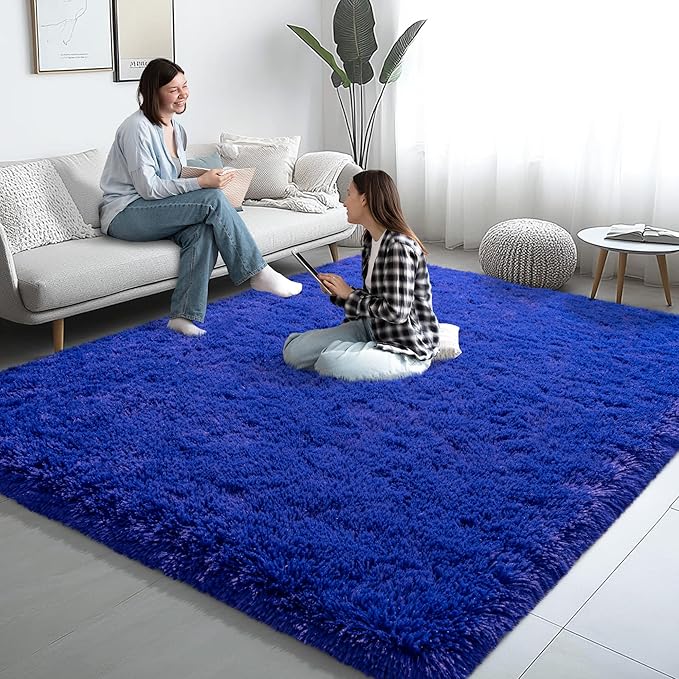 6x9 Area Rugs for Living Room, Blue Fluffy Shaggy Rug Soft Carpets, Rugs for Bedroom Nursery Kids Room Dorm Home Decor Aesthetic, Navy Blue