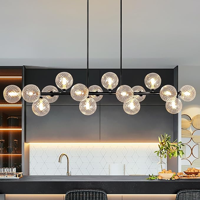 Modern Chandeliers for Dining Room, 16-Light Large Dining Room Light Fixture Linear Sputnik Chandelier Clear Glass Globe Long Bubble Chandelier Farmhouse Island Lights for Kitchen