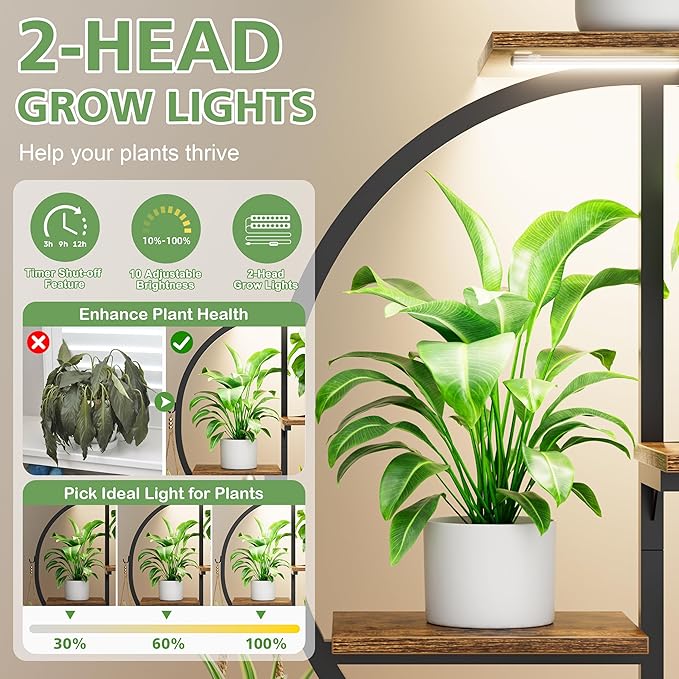Plant Stand Indoor with Grow Lights - 6 Tiered Indoor Plant Shelf, 47.2" Metal Corner Plant Stands for Indoor Plants, Dual-arc Shape Plant Rack Display for Indoor Plants Multiple, Flower Holder for Living Room Patio Balcony Décorack