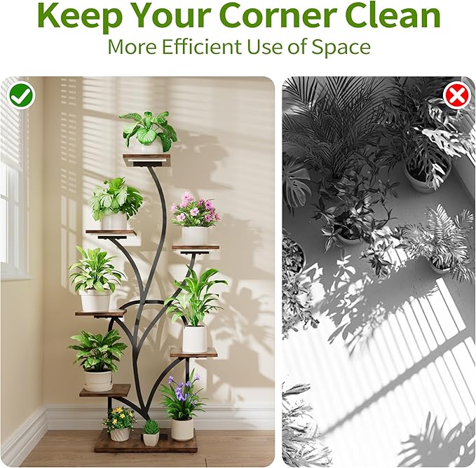 plant stand indoor with grow lights - 51" tall plant stand, corner plant shelf for indoor plants, 8 Tiered Lighted Flower holder, vase-shaped plant rack for living room, hallway, home décor