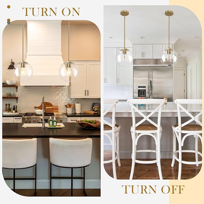 10 Inch Globe Pendant Light Gold Mid Century Pendant Light Adjustable Hanging Light Fixture Globe Pendant Lights Kitchen Island Clear Glass with Brass Finish for Dining Room