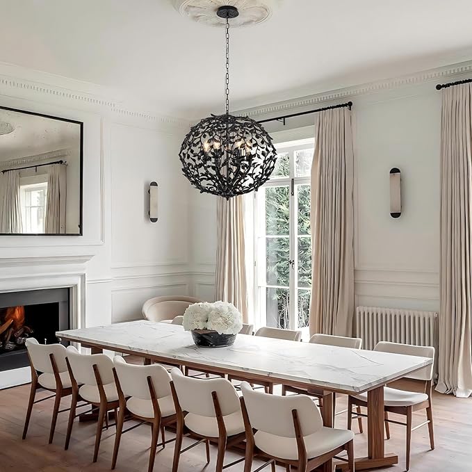 Black Industrial Branch Pendant Lights, 6-Light Modern Farmhouse Pendant Lighting , High Ceiling Hanging 21.7" Spherical Cage Pendant light Fixture for Living Room, Dining Room, Foyer, Bedroom