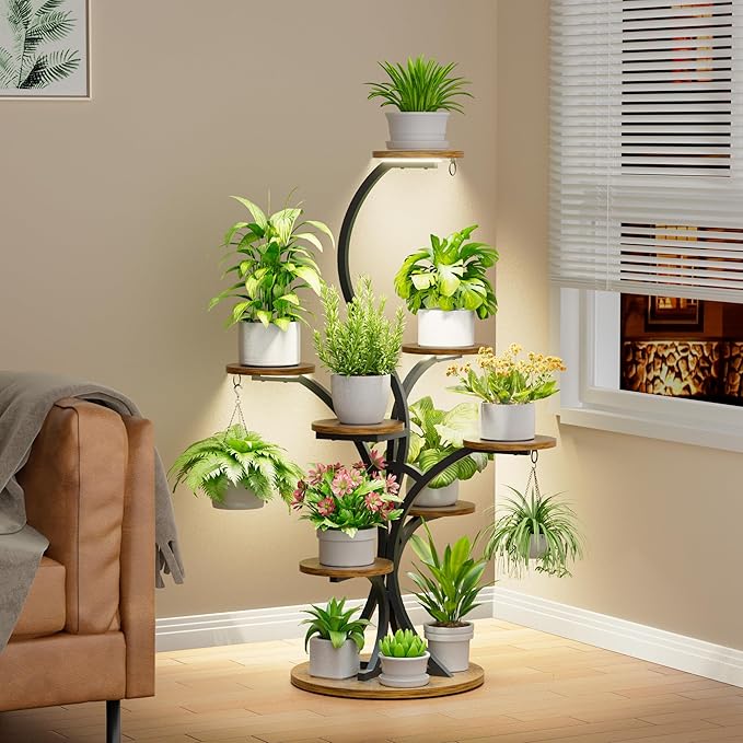 Plant Stand Indoor with Grow Lights - 8 Tiered Corner Plant Shelf Indoor, Tree-Shaped 46.3" Tall Plant Rack Display for Indoor Plants Multiple, Flower Holder for Living Room Patio Balcony Décor