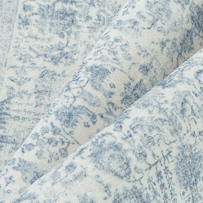 Blue Area Rug 4x6 Office Entryway Rug Machine Washable Kitchen Vintage Distressed Non Slip Carpet Indoor Retro Floral Accent Throw Door Mat for Bathroom Bedroom Dining Living Room