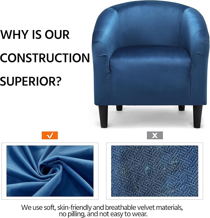Yaheetech Club Chair, Velvet Accent Chair Upholstered Barrel Chair Sitting Chair with Armrest and Low Back for Living Room Bedroom, Pagoda Blue