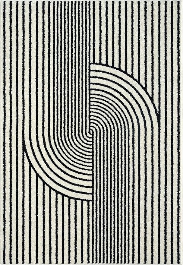 Abani Nuevo Collection Area Rug - Mid-Century Black & Ivory Arch Knot Design - 5' x 8' - for Living Room, Bedroom & Office