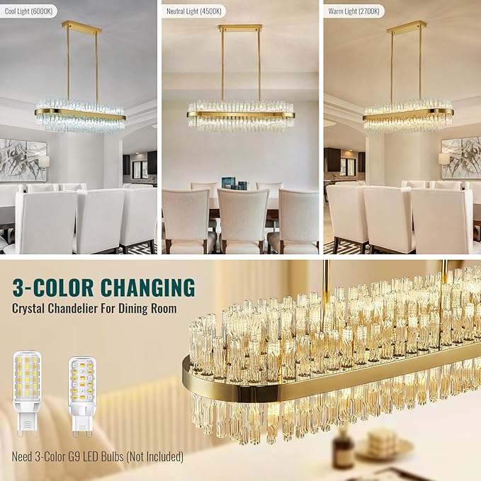 Siljoy Modern Crystal Chandelier 20 Lights Gold Rectangle 2 Tiers Raindrop Chandelier Luxury Adjustable Flush Mount Oval Pendant Ceiling Light Fixture for Dining Living Room Kitchen Island L40 Inch