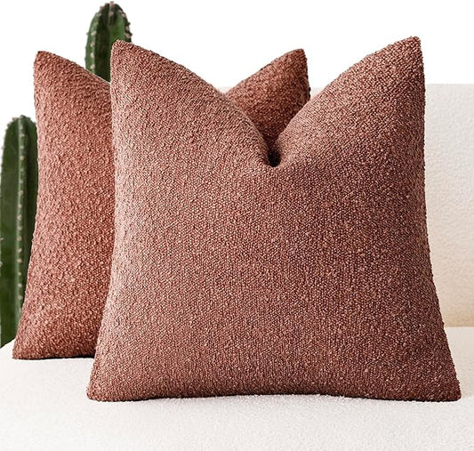 Foindtower Pack of 2, Decorative Textured Boucle Throw Pillow Covers Accent Solid Pillow Cases Cozy Soft Couch Cushion Case for Chair Sofa Bedroom Living Room Home Decor 22x22 Inch Orange Rust Red