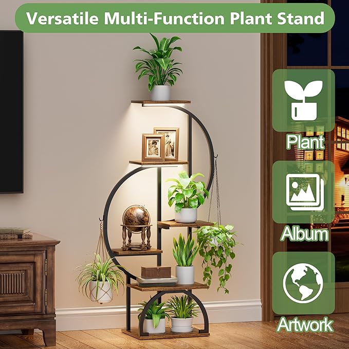 Plant Stand Indoor with Grow Lights - 6 Tiered Indoor Plant Shelf, 47.2" Metal Corner Plant Stands for Indoor Plants, Dual-arc Shape Plant Rack Display for Indoor Plants Multiple, Flower Holder for Living Room Patio Balcony Décorack