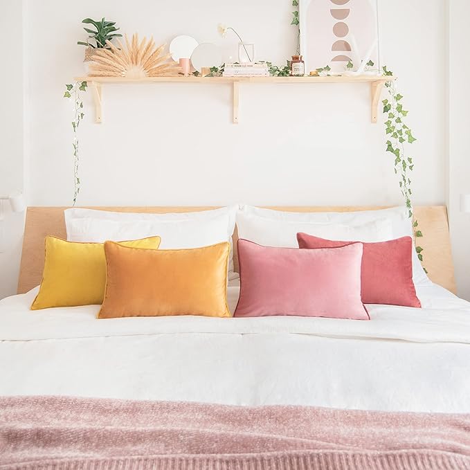 MONDAY MOOSE Decorative Throw Pillow Covers Cushion Cases, Set of 4 Soft Velvet Modern Double-Sided Designs, Mix and Match for Home Decor, Pillow Inserts Not Included (12x20 inch, Yellow/Pink)