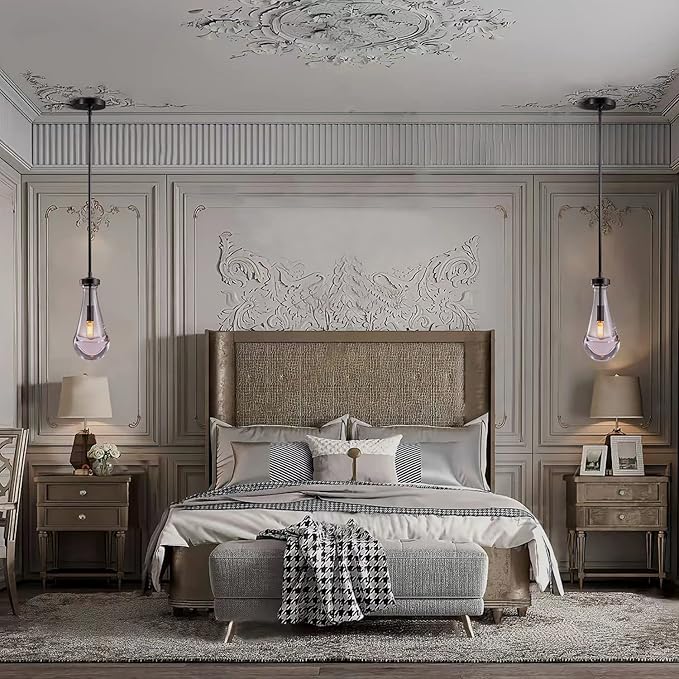 Black Pendant Light Fixtures, Glass Pendant Lights Kitchen Island, Raindrop Pendant Lighting, for Kitchen Island, Bedroom, Bathroom, Including Light Bulbs