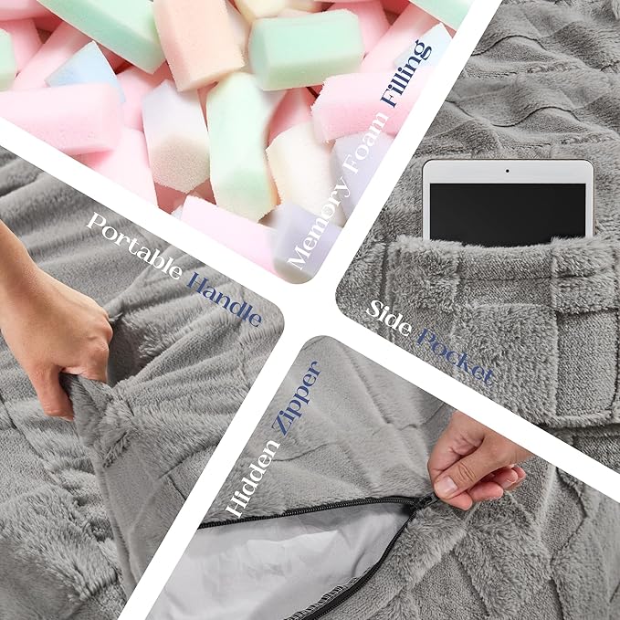 Hobestluk Bean Bag Chairs Beanbag Chair with Filler Adult Bean Bags with Fluffy Plaid Cover, Giant Bean Bag Chairs for Adults for Living Room, Bedroom (Grey, 3FT - 36” x 36” x 22”)