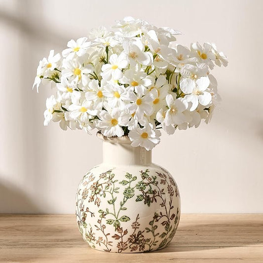 SIDUCAL Ceramic Green and Beige Antique Vase, 5.91 Inch Retro Ice Cracked Chinoiserie Floral Vase, Rustic Farmhouse Vases for Home Decor, Bookshelf, Office, Garden, Chinoiserie Decor, Tuscan Decor