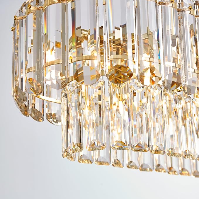 L35.4in Gold Crystal Chandeliers 14-Light Modern Chandeliers for Dining Room Rectangle Luxury Pendant Light Fixture for Kitchen Island,Entryway,Living Room