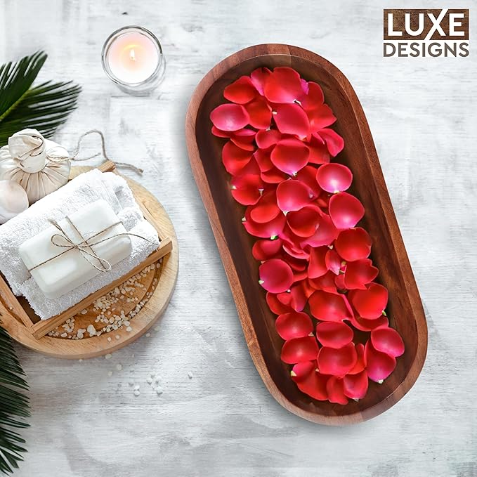 Luxe Designs Wooden Dough Bowl - Dark Burnt Acacia Wood - Handmade Decorative Bowls for Home Decor, Bathroom, Kitchen Counter, & More - Rustic Large Wood Dough Bowl for Decor, Cosmetics, and Keys