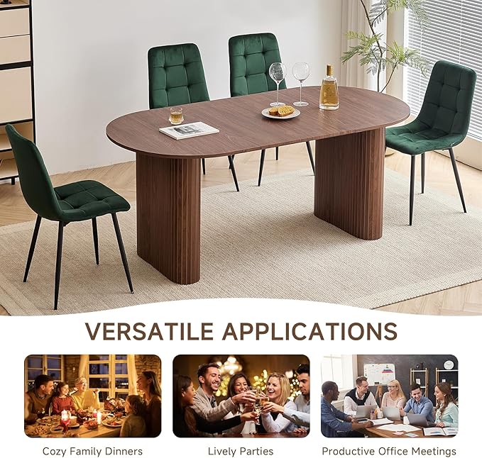 5-Piece Dining Table Set for 4 6 People with Heavy Duty Legs Dining Room Tables Set for 4 Table and Chairs for Living Room Kitchen Apartment(Walnut Table with 4 Green Chairs)