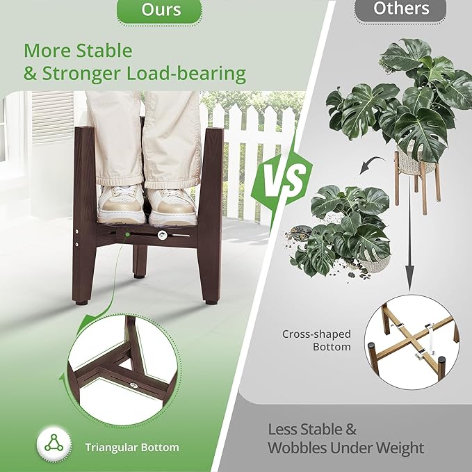 LUE BONA HDPS Plant Stand, Adjustable Plant Stand Indoor for 8-12 Inches Pots, Mid Century Modern Plant Holder for Indoor, Outdoor, Coffee Brown