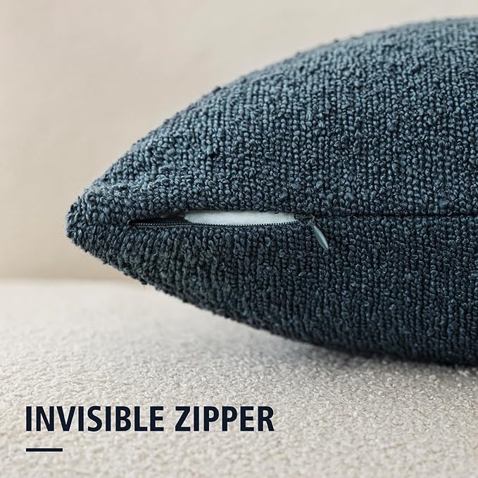 Foindtower Pack of 2, Decorative Textured Boucle Throw Pillow Covers Accent Solid Pillow Cases Cozy Soft Couch Cushion Case for Chair Sofa Bedroom Living Room Home Decor 22x22 Inch Dark Blue