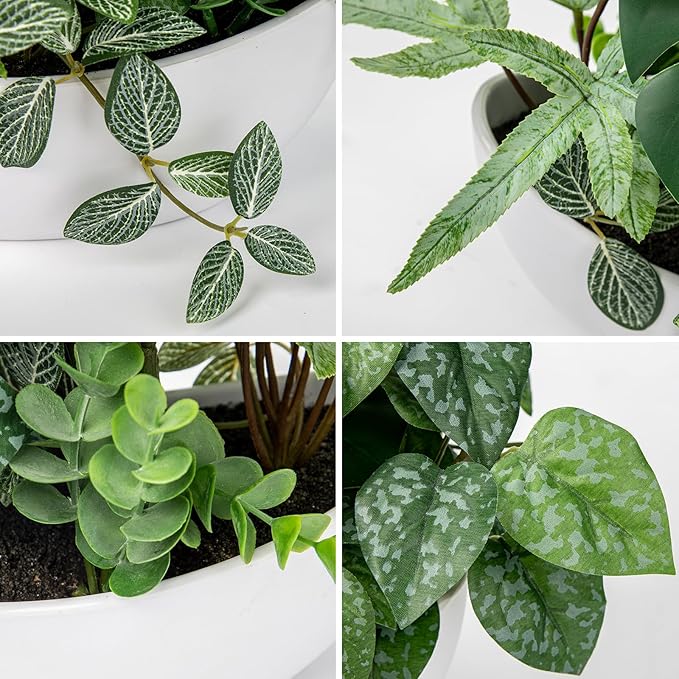 Fake Plants 11.8" Artificial Potted Plant Assorted Faux Plant in Pot Silk Plants Artificial Plants Indoor for Home Living Room Bedroom Bathroom Office Desk Table Centerpieces Shelf Greenery Decor