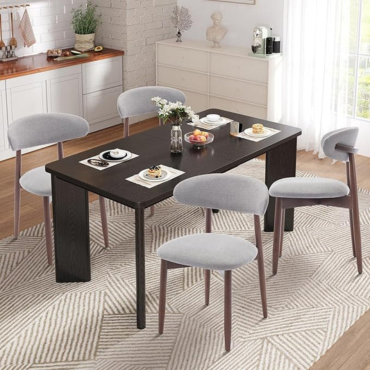 5-Piece Rectangular Dining Table Set for 4, 63" Industrial Kitchen Table with 4 Wooden Upholstered Dinner Chairs for Dining Room, Kitchen, Living Room, Black+Light Gray