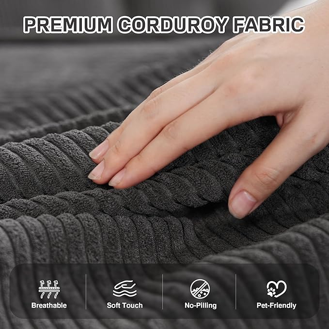 Chaise Lounge Chair Indoor, 67" Oversized Comfy Corduroy Sleeper Sofa Bed with Cup Holders and Wide Armrests, Boneless Upholstered Recliner Bed, Modern Cloud Couch for Living Room, Grey