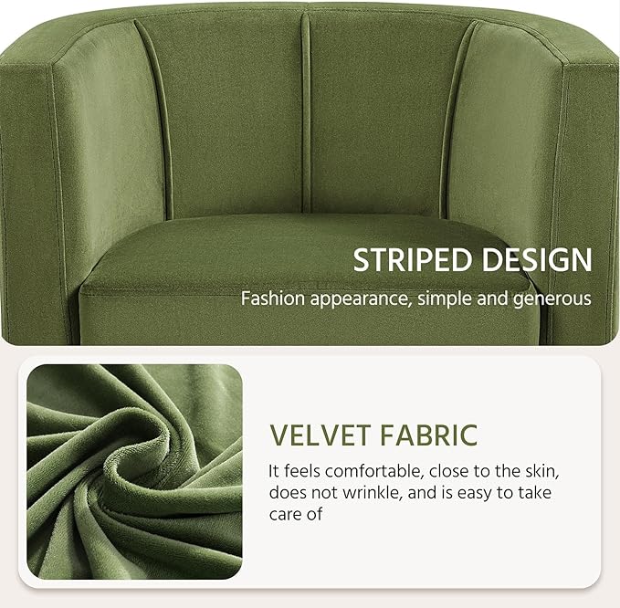 Yaheetech Velvet Accent Chair, Modern and Comfortable Armchairs, Upholstered Barrel Sofa Chair for Living Room Bedroom Waiting Room, Olive Green