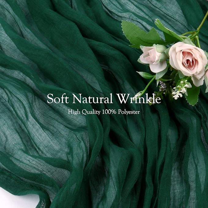 8 Pack 10 ft Dark Green Christmas Cheesecloth Table Runner 35x120 Inches Boho Gauze Rustic Cheese Cloth Runners Long Romantic Sheer Table Runner for Wedding Bridal Shower Party Decoration