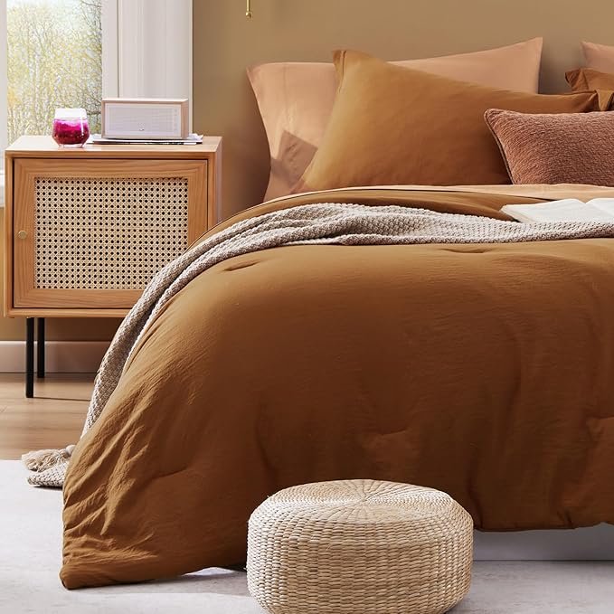 WRENSONGE Queen Comforter Set- 7 Pieces Terracotta Bed in a Bag Queen with Fitted Sheet, Flat Sheet, 2 Shams, and 2 Pillowcases- Warm Bedding Sets for All Season