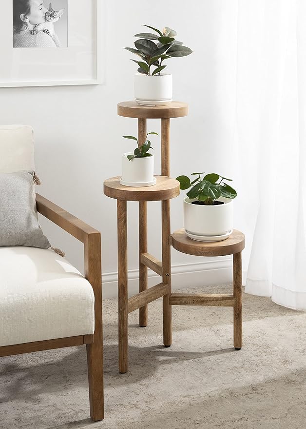Kate and Laurel Fitley Modern 3 Tier Freestanding Plant Stand; 16 x 16 x 35; Natural Wood; Decorative Handcrafted Wood Plant Stand with Farmhouse Finish